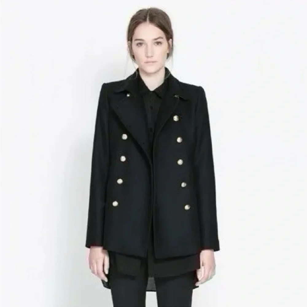 Zara Short Coat With Gold Metallic Buttons Black - Picture 10 of 12